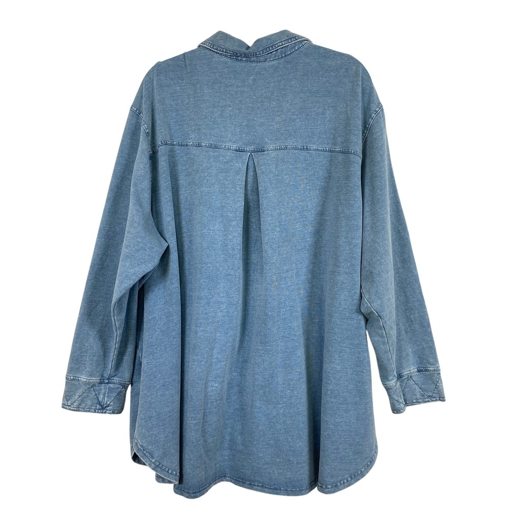 Jane & Delancey Chambray Knit Shirt Shacket Women 3X Coastal Quilted Cuffs NWT - Picture 2 of 11